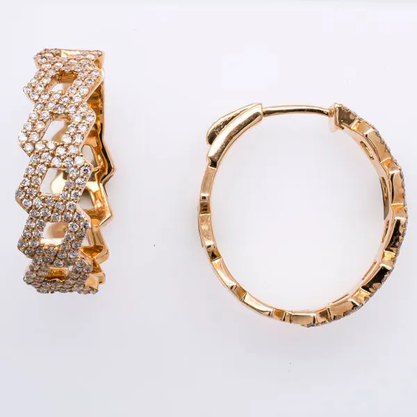 14K Yellow Gold ZigZag Diamond Hoop Earrings 20MM LeeBrant Jewelry & Watch Co Sandy Springs, GA