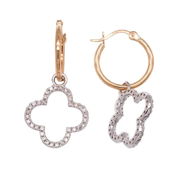 14K Yellow Gold Hoop Earrings with Diamond Clover Charm LeeBrant Jewelry & Watch Co Sandy Springs, GA