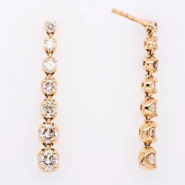 14K Yellow Gold Diamond Drop Earrings 28mm Long LeeBrant Jewelry & Watch Co Sandy Springs, GA
