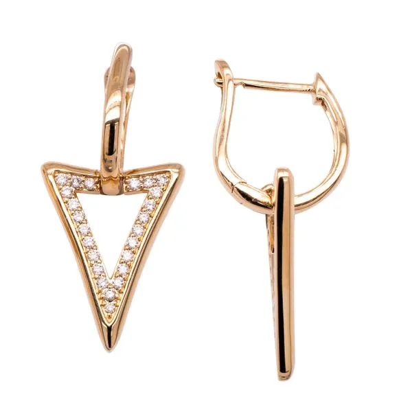 14K Yellow Gold Huggie Earrings with Diamond Arrow Charm Image 2 LeeBrant Jewelry & Watch Co Sandy Springs, GA