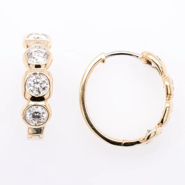 14K Yellow Gold Diamond Bezel Small Hoop Earrings LeeBrant Jewelry & Watch Co Sandy Springs, GA