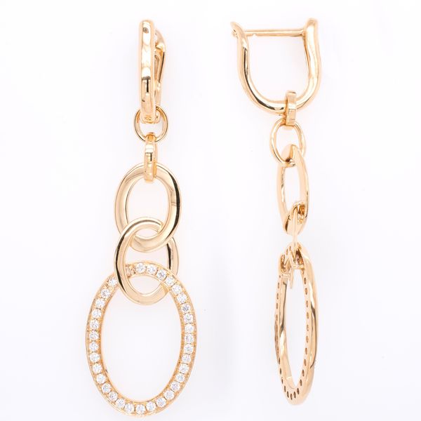 18K Yellow Gold Triple Hoop Drop Oval Diamond Earrings Image 2 LeeBrant Jewelry & Watch Co Sandy Springs, GA