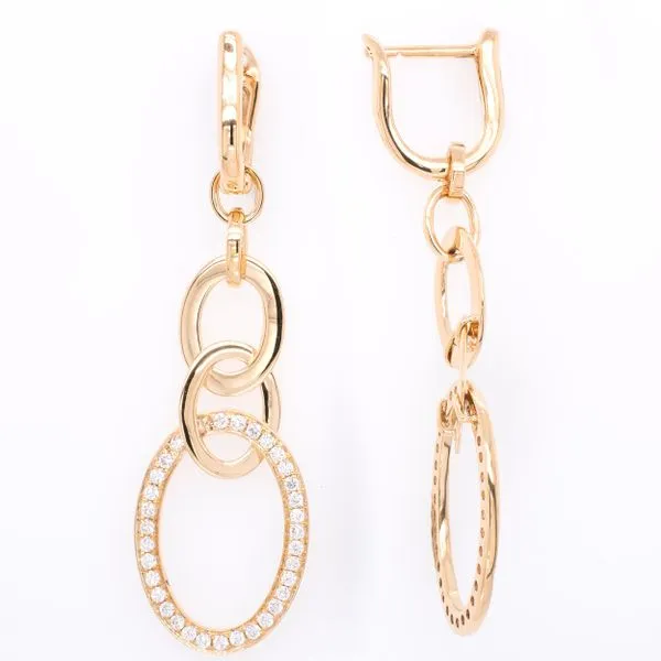18K Yellow Gold Triple Hoop Drop Oval Diamond Earrings LeeBrant Jewelry & Watch Co Sandy Springs, GA