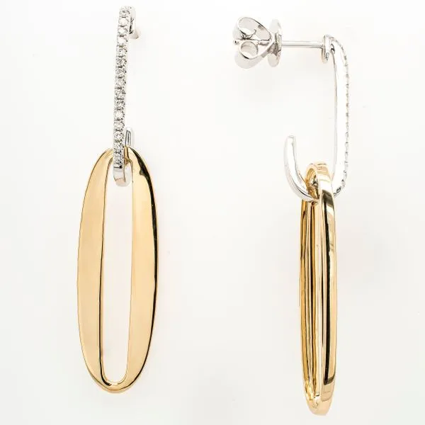 14K Yellow and White Gold Diamond Oval Dangle Earrings LeeBrant Jewelry & Watch Co Sandy Springs, GA
