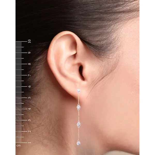 14K Yellow and White Gold Bezel Diamond Chain Earrings Image 2 LeeBrant Jewelry & Watch Co Sandy Springs, GA