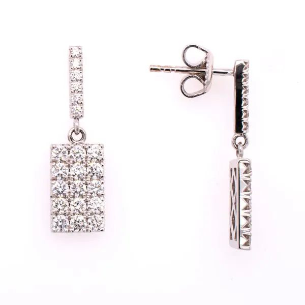 18K White Gold Rectangle Dangle Diamond Stud Dangle Earrings LeeBrant Jewelry & Watch Co Sandy Springs, GA