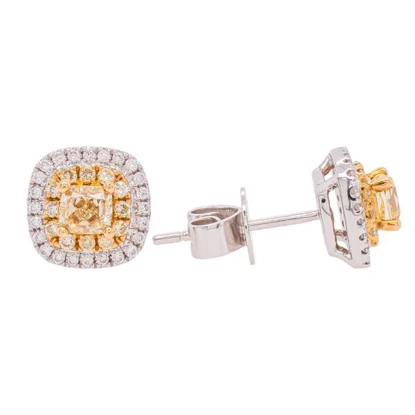 18K White and Yellow Gold Yellow Diamond Square Stud Earrings LeeBrant Jewelry & Watch Co Sandy Springs, GA