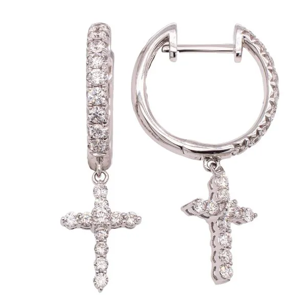 18K White Gold Huggie Cross Dangle Earrings LeeBrant Jewelry & Watch Co Sandy Springs, GA