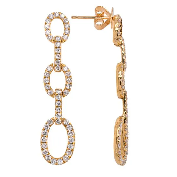 18K Yellow Gold Triple Oval Diamond Dangle Stud Earrings LeeBrant Jewelry & Watch Co Sandy Springs, GA