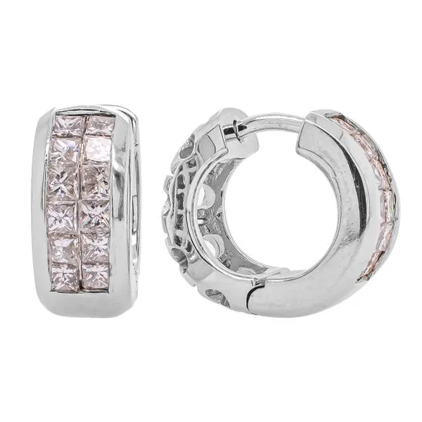 18K White Gold Princess Cut Diamond Huggie Earrings LeeBrant Jewelry & Watch Co Sandy Springs, GA