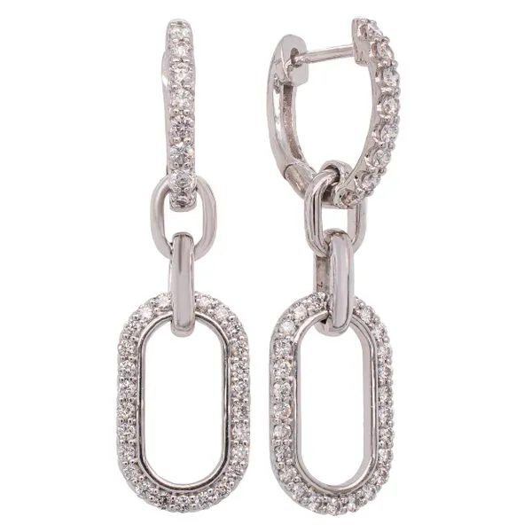 14K White Gold Diamond Huggie Oval Dangle Earrings LeeBrant Jewelry & Watch Co Sandy Springs, GA