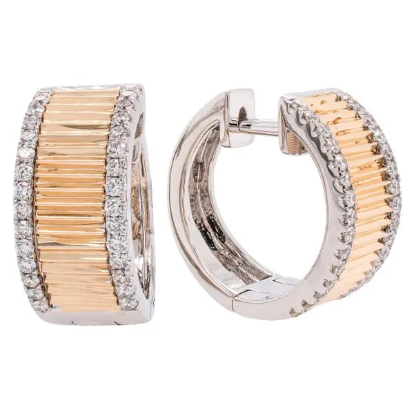 14K Yellow and White Gold Diamond Hoop Earrings with Yellow Gold Ridges LeeBrant Jewelry & Watch Co Sandy Springs, GA