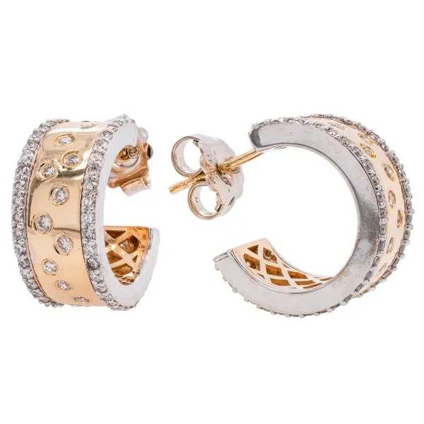 14K Yellow and White Gold Diamond Scattered C Hoop Earrings LeeBrant Jewelry & Watch Co Sandy Springs, GA