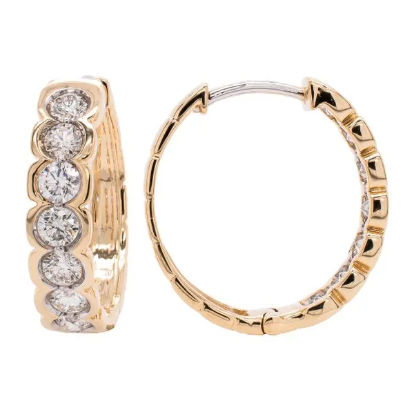14K Yellow Gold Round Half Bezel Diamond Hoop Earrings LeeBrant Jewelry & Watch Co Sandy Springs, GA