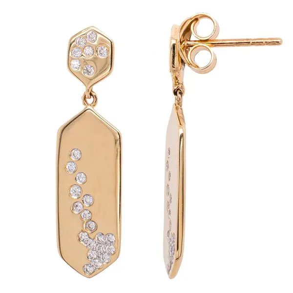 14K Yellow Gold Hexagon Plate Diamond Stud Dangle Earrings LeeBrant Jewelry & Watch Co Sandy Springs, GA