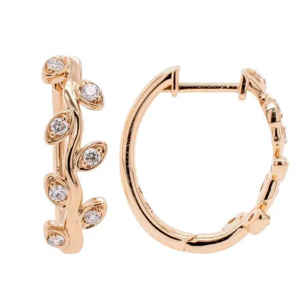 14K Yellow Gold Leaf Hoop Diamond Earrings LeeBrant Jewelry & Watch Co Sandy Springs, GA