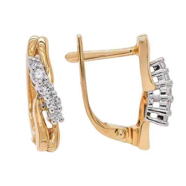 14K Yellow and White Gold Diamond Dangle Earrings Image 2 LeeBrant Jewelry & Watch Co Sandy Springs, GA