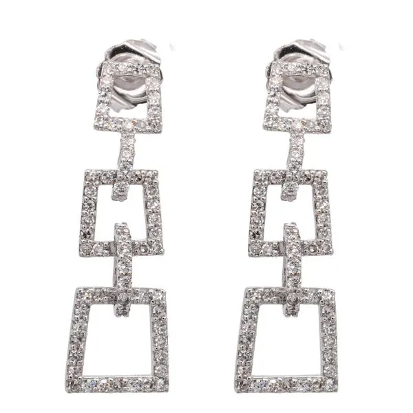 14K White Gold Triple Rectangular Diamond Dangle Stud Earrings LeeBrant Jewelry & Watch Co Sandy Springs, GA