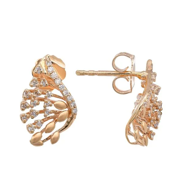 14K Yellow Gold Diamond Wave Earrings Image 2 LeeBrant Jewelry & Watch Co Sandy Springs, GA