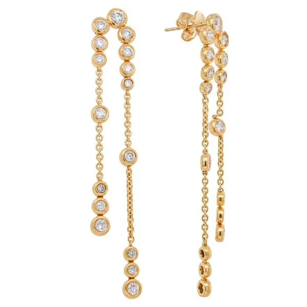 18K Yellow Gold Diamond Bezel Cable Link Dangle Earrings Image 2 LeeBrant Jewelry & Watch Co Sandy Springs, GA