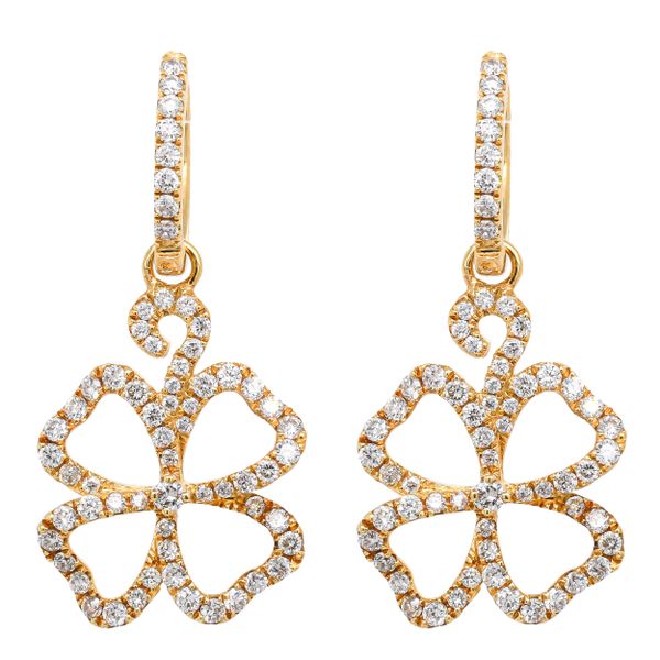 18K Yellow Gold Diamond Huggie Earrings with Clover Charms LeeBrant Jewelry & Watch Co Sandy Springs, GA