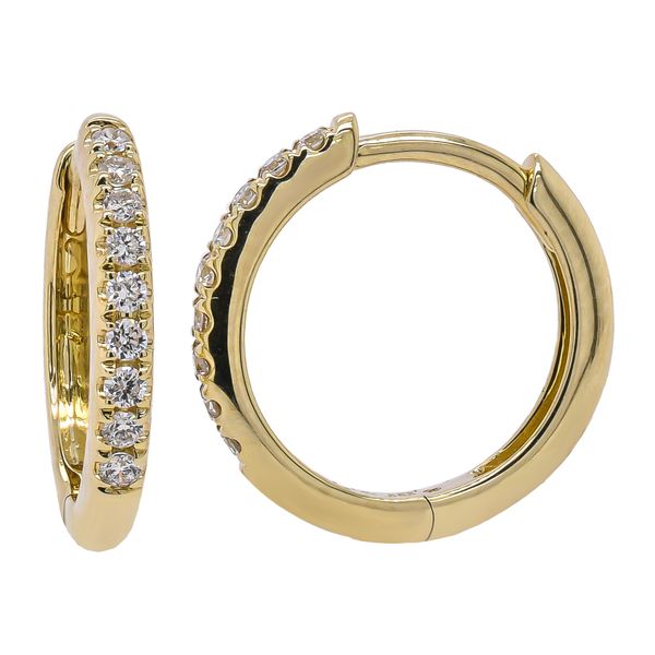 14K Yellow Gold Diamond Hoop Huggie Earrings 13x13mm Image 2 LeeBrant Jewelry & Watch Co Sandy Springs, GA