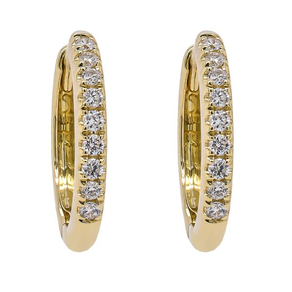 14K Yellow Gold Diamond Hoop Huggie Earrings 13x13mm LeeBrant Jewelry & Watch Co Sandy Springs, GA