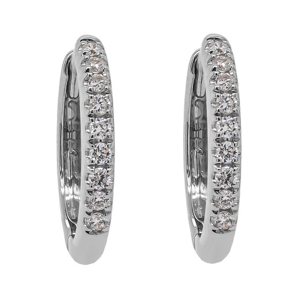 14K White Gold Diamond Hoop Huggie Earrings 13x13mm LeeBrant Jewelry & Watch Co Sandy Springs, GA