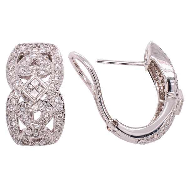 18K White Gold Filigree Antique Diamond Earrings Image 2 LeeBrant Jewelry & Watch Co Sandy Springs, GA