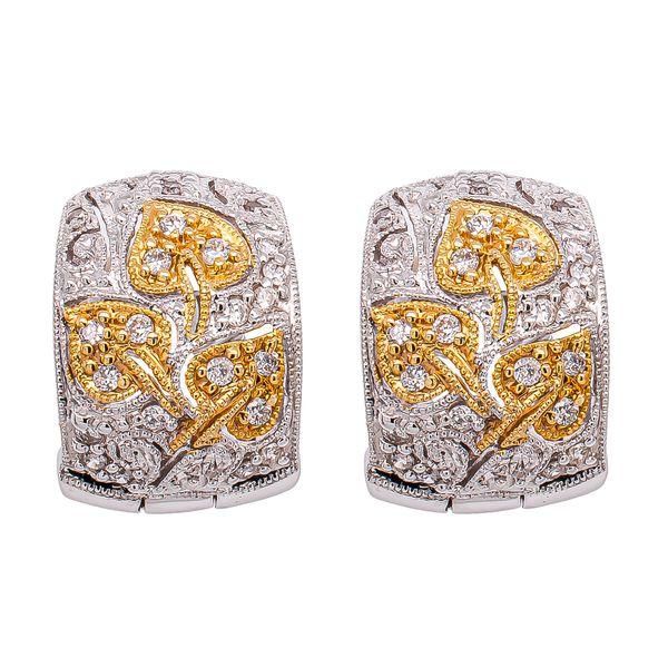 18K White Gold with Yellow Gold Leaf Huggie Earrings LeeBrant Jewelry & Watch Co Sandy Springs, GA