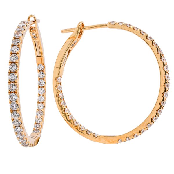 18K Yellow Gold Diamond Leverback Hoop Earrings Image 2 LeeBrant Jewelry & Watch Co Sandy Springs, GA