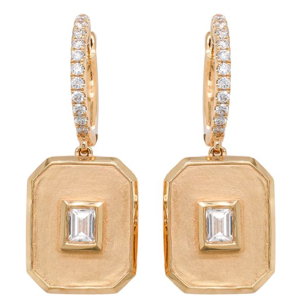 18K Yellow Gold Baguette Diamond Rectangle Huggie Earrings LeeBrant Jewelry & Watch Co Sandy Springs, GA
