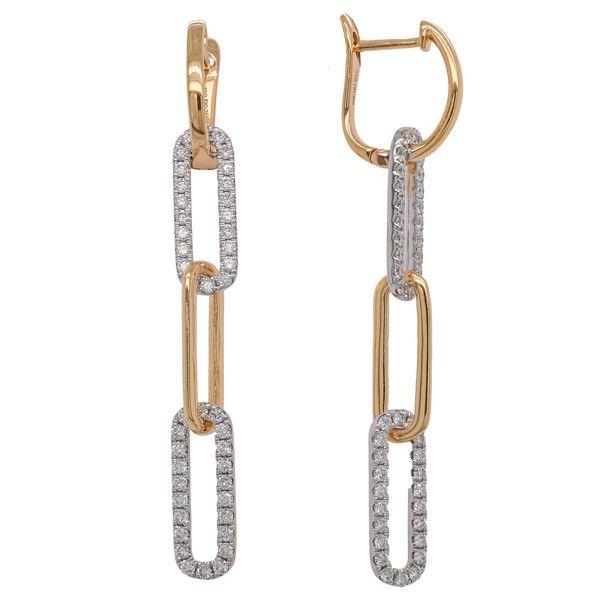 18K Yellow & White Gold Diamond Paperclip Leverback Earrings | 0.73 CTW Natural Diamonds Image 2 LeeBrant Jewelry & Watch Co Sandy Springs, GA