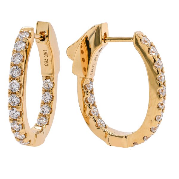 18K Yellow Gold Oval Hoop Diamond Earrings Image 2 LeeBrant Jewelry & Watch Co Sandy Springs, GA