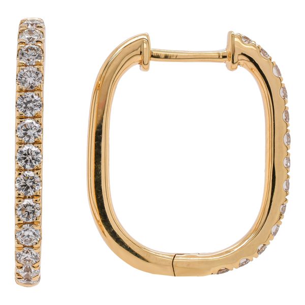 18K Yellow Gold Rectangular Diamond Hoop Earrings LeeBrant Jewelry & Watch Co Sandy Springs, GA