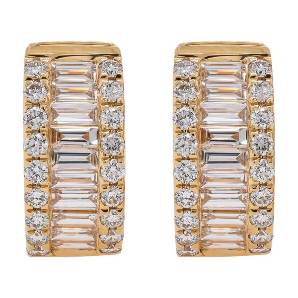 18K Yellow Gold Baguette & Round Diamond Huggie Earrings LeeBrant Jewelry & Watch Co Sandy Springs, GA