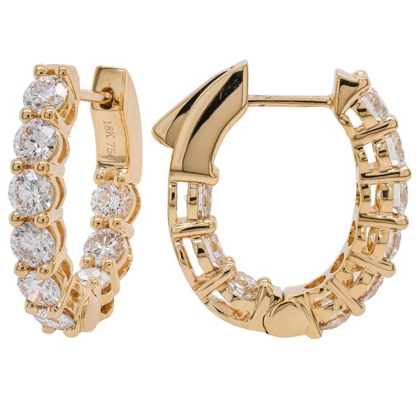 18K Yellow Gold Inside-Outside Oval Diamond Leverback Hoop Earrings Image 2 LeeBrant Jewelry & Watch Co Sandy Springs, GA
