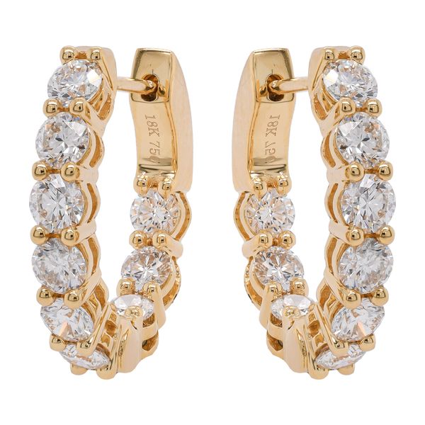 18K Yellow Gold Inside-Outside Oval Diamond Leverback Hoop Earrings LeeBrant Jewelry & Watch Co Sandy Springs, GA