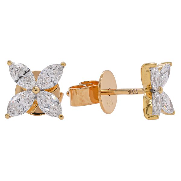 18K Yellow Gold Marquise Diamond Flower Stud Earrings | 0.66 CTW Natural Diamonds Image 2 LeeBrant Jewelry & Watch Co Sandy Springs, GA