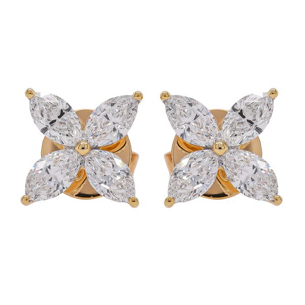 18K Yellow Gold Marquise Diamond Flower Stud Earrings | 0.66 CTW Natural Diamonds LeeBrant Jewelry & Watch Co Sandy Springs, GA