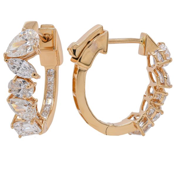 18K Yellow Gold Mixed-Cut Inside-Outside Diamond Hoop Earrings Image 2 LeeBrant Jewelry & Watch Co Sandy Springs, GA
