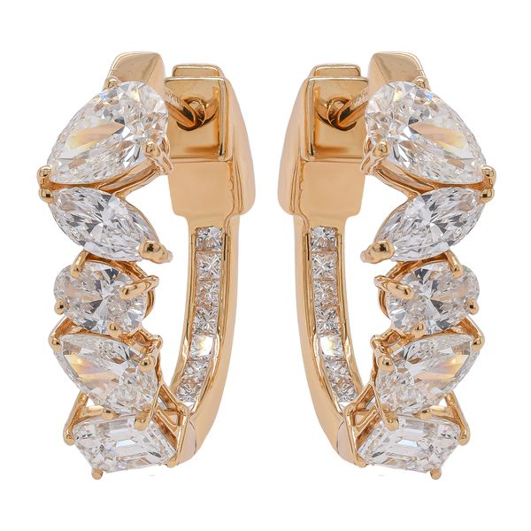 18K Yellow Gold Mixed-Cut Inside-Outside Diamond Hoop Earrings LeeBrant Jewelry & Watch Co Sandy Springs, GA