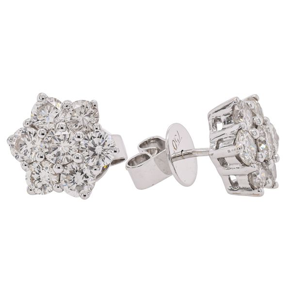 18K White Gold Diamond Flower Stud Earrings | 1.99 CTW Natural Diamonds Image 2 LeeBrant Jewelry & Watch Co Sandy Springs, GA