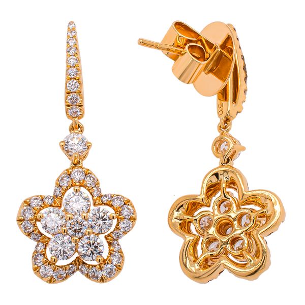 18K Yellow Gold Floating Clover Diamond Drop Earrings Image 2 LeeBrant Jewelry & Watch Co Sandy Springs, GA