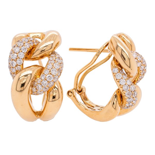 18K Yellow Gold Diamond Braid Omega Back Earrings LeeBrant Jewelry & Watch Co Sandy Springs, GA