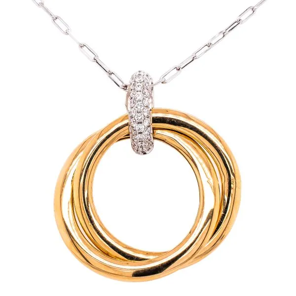 18K White and Yellow Gold Diamond Bale Double Circular Pendant Necklace LeeBrant Jewelry & Watch Co Sandy Springs, GA
