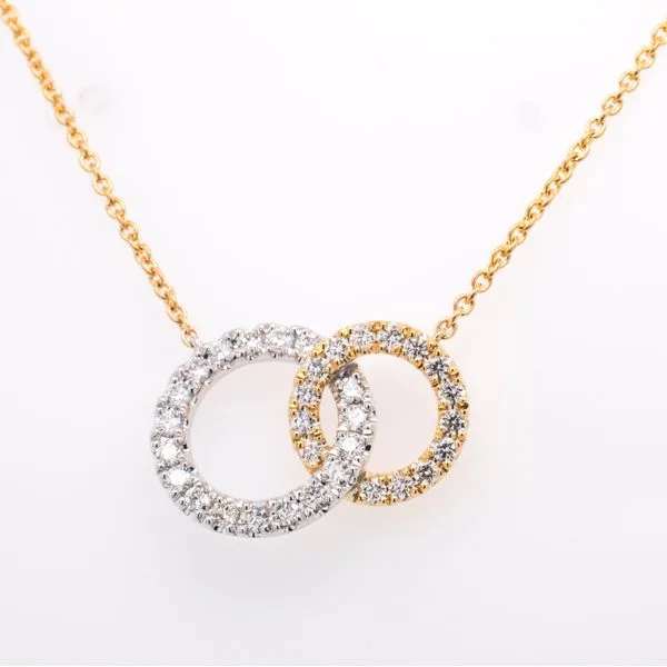 18K Yellow and White Gold Interlinked Circular Diamond Pendant Necklace LeeBrant Jewelry & Watch Co Sandy Springs, GA