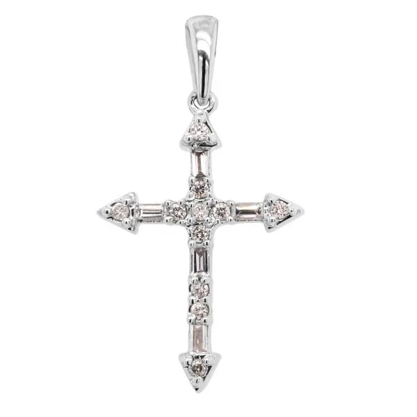 14K White Gold Baguette and Round Diamond Cross Pendant LeeBrant Jewelry & Watch Co Sandy Springs, GA