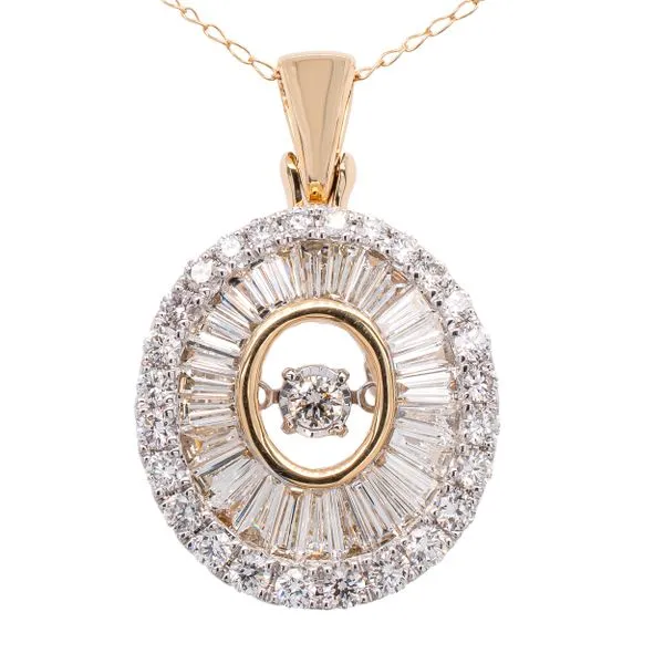 14K Yellow Gold Diamond Trapezoid Circle with Floating Diamond Pendant LeeBrant Jewelry & Watch Co Sandy Springs, GA