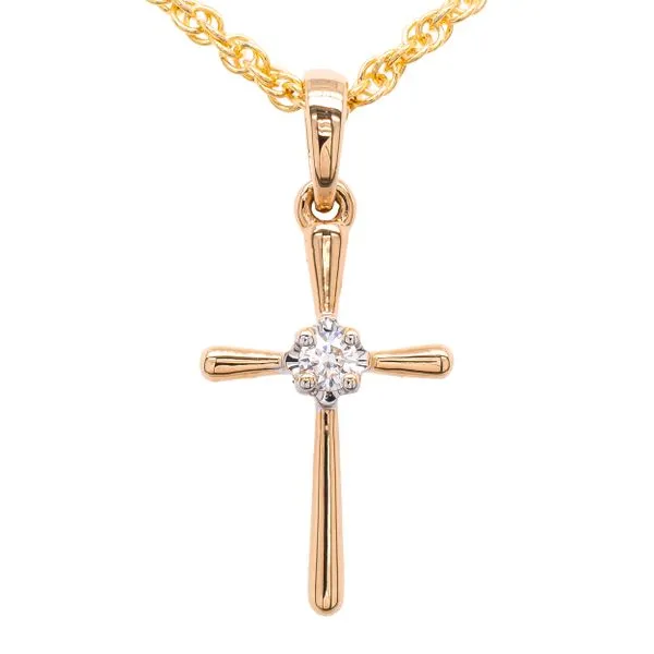 14K Yellow Gold Small Single Diamond Cross Pendant LeeBrant Jewelry & Watch Co Sandy Springs, GA